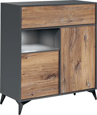 Produktbild von Komodee, Kommode Buffet Orvieto 3D, Eiche/Anthrazit, Breite 100cm x Höhe 113,5cm x Tiefe 40cm, LED, für Wohnzimmer, Schlafzimmer