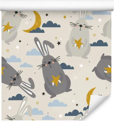 Produktbild von 10m VLIES TAPETE Rolle Kinderzimmer Tiere Hasen Himmel Sterne Wolken XXL