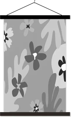Produktbild von MuchoWow® Textilposter Hintergrund - Blumen - Schwarz - Weiß 120x180 cm mit schwarzem Rahmen - Fotos