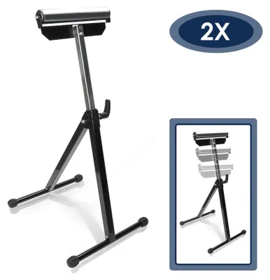 Zdjęcie produktu dla Dwa podpórki Vigevee do rolek, regulowane, wysokość 68,2-108 cm, średnica rolki 29,5 cm, składana stalowa konstrukcja A3, udźwig 60 kg na sztukę