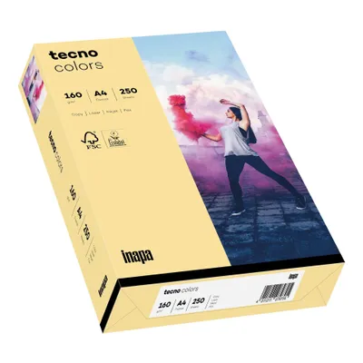 Zdjęcie produktu dla Kolorowy papier do drukarek Inapa, papier kolorowy Tecno Colors: 160 g/m², format A4, 250 arkuszy, jasnobeżowy
