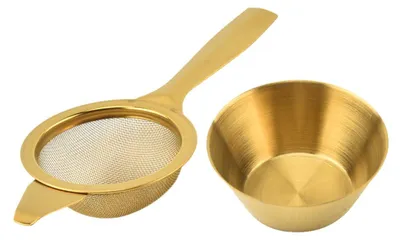 Teesieb aus Edelstahl mit Tropfbecher, gold, 14,5 cm