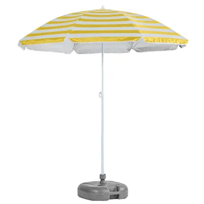 Produktbild von 1x Gelber Streifen 1.8m Metall Strand Sonnenschirm mit Grau Base - Tragbar Draussen Garten Terrasse Regenschirm - Von Harbour Housewares