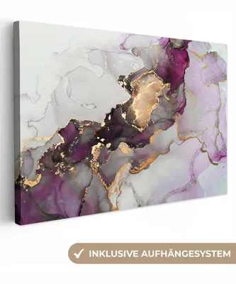 Obrázek produktu pro OneMillionCanvasses® - Plátno - Mramor - Abstraktní - Zlatá - Fialová, nástěnná malba, nástěnné dekorace obrazy obývací pokoj, 90x60cm