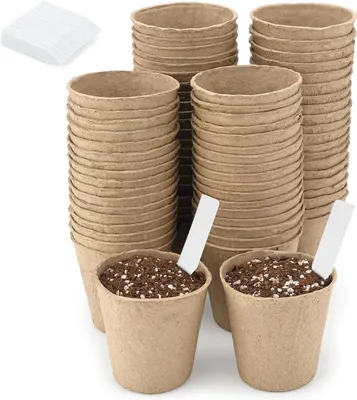 Imagen del producto de Macetas biodegradables, de 6 cm de diámetro, paquete de 100 unidades, para la germinación de plántulas