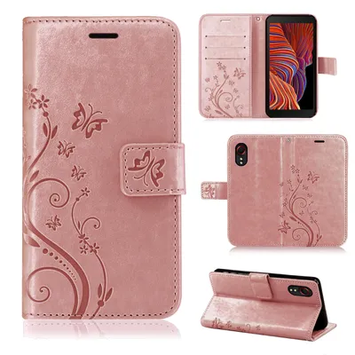 Produktbild von Hülle für Samsung Galaxy XCover 5 Handy Tasche Wallet Case Cover Handyhülle Etui Blume Rosegold