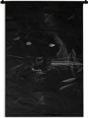Produktbild von MuchoWow® Wandteppich Wandbehang Botanischer Panther vor schwarzem Hintergrund - schwarz und weiß 60x90 cm Tapisserie Dekoration Wandtuch - Foto-Teppich - Abwaschbar