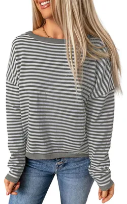 Produktbild von Damen Langarmshirt Gestreift Baumwolle Weiß Grau M