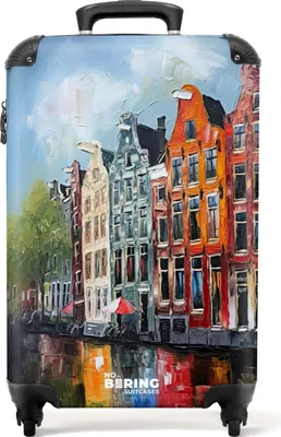 Produktbild von NoBoringSuitcases.com® Koffer Handgepäck Trolley Rollkoffer Kleine Reisekoffer mit 4 Rollen - Ölgemälde - Architektur - Amsterdam - Stadt - Cabin Size < 55x40x23 cm & 55x40x20 cm - Fotokoffer - Kabinenkoffer - BoardgepäckHandgepäck Koffer 55x35x20 cm, 36L,