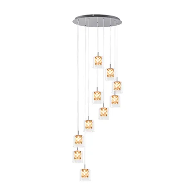 Produktbild von ZMH Hängeleuchte 10 Flammig Treppenhaus 230CM Pendellampe Höheverstellbar Pendelleuchte aus Glas Lampe Kristall Esszimmerlampe für Wohzimmer Esszimmer