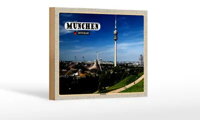 Produktbild von Holzschild Städte München Olympiapark Fernseherturm 18x12 cm