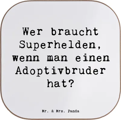 Produktbild von Mr. & Mrs. Panda untersetzer personalisiert Held Adoptivbruder - Weiß - Geschenk, Familienverbindung, Helden, Bierdeckel, bedruckt, Personalisierter, Superhelden, Freude