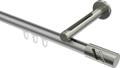 Produktbild von Interdeco Innenlaufstange / Gardinenstange mit Innenlauf Silbergrau / Edelstahl-Optik, Typ Siteno Zoena (Glitzerzylinder), 20 mm Ø 1-läufig, 100 cm
