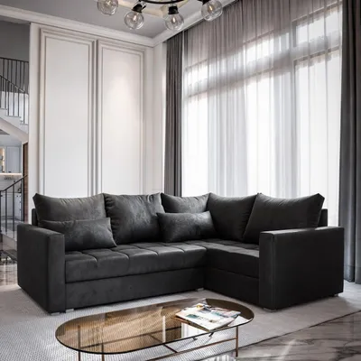 Produktbild von Masseno Ecksofa LIRENO R-S mit Schlaffunktion L-Form, Sofa mit Bettkasten, Wohnzimmersofa, Couch, Soffa, Bettsofa, Couchgarnitur- Schwarz, KRONOS 07