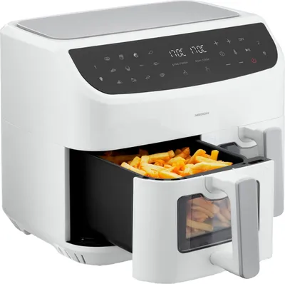 Produktbild von MEDION P20 XXL Heißluftfritteuse mit 2 Kammern (8,7 Liter, Airfryer, 2.600 Watt, Doppelkammer, 9 Automatikprogramme, 2 Schubladen, Sichtfenster, Dualer Airfryer, Dual Cook & Sync-Finish Funktion) weiß