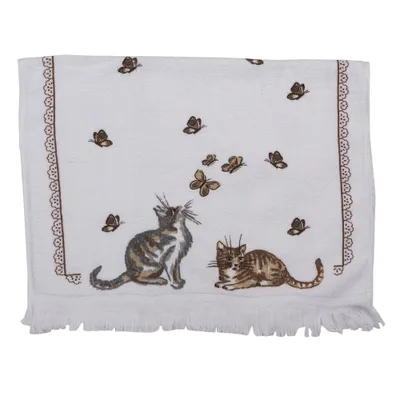 Produktbild von Clayre & Eef Gästehandtuch 40x66 cm Weiß Braun Baumwolle Katzen