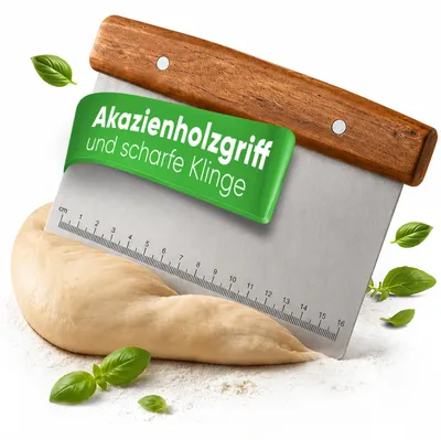 Produktbild von EDELFELD - Teigkarte aus Edelstahl 18cm mit Holzgriff - Teigschneider zum Brotbacken - Langlebiger Teigspachtel zum Teilen & Formen von Teig