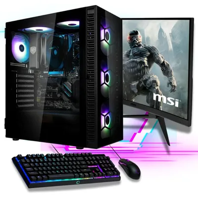 Produktbild von Gamer PC Komplett Set AMD Ryzen 7 5700 8x 4.6 Ghz 32GB Ram 500GB SSD Radeon 27" TFT 1ms Gaming RGB Tower Windows 11 Pro