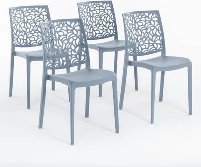 Immagine prodotto di set di 4 sedie impilabili in polipropilene con fibre di vetro per esterni e giardino, bar e ristorante, cucina design moderno - ANNA - Cemento