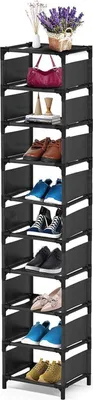 Image de esonstyle 10 niveaux étagère à chaussures étroite métal noir