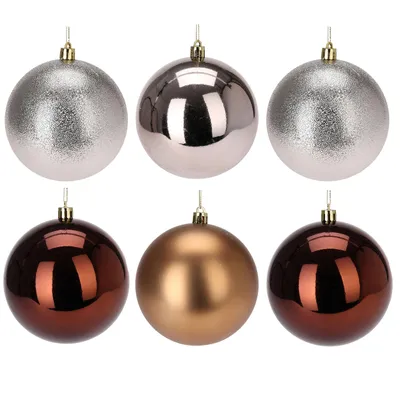 Produktbild von 6 x Weihnachtskugeln aus Kunststoff 14 cm - wetterfest frostsicher - Christbaumkugeln für Innen und Außen - Weihnachtsbaumkugeln Kunststoff - Amber