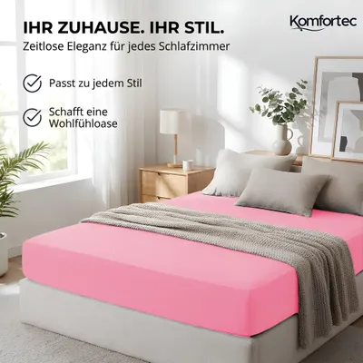 Produktbild von Komfortec Jersey Spannbettlaken 140x200 cm, 100% Baumwolle, Rosa