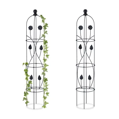 Produktbild von Relaxdays Rankhilfe Obelisk, 2er Set, HxD: 103x20 cm, Ranksäule Kletterpflanzen, Metall, freistehend, Rosenturm, schwarz