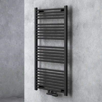 Image de doporro Radiateur de Salle de Bain Sèche-Serviette 120x60cm Radiateur Tubulaire Vertical Chauffage à Eau Chaude Gris-Noir