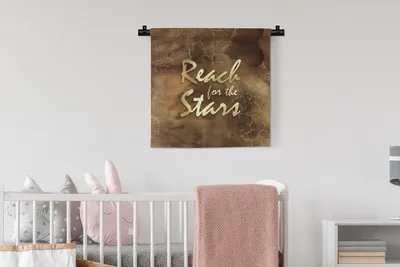 Produktbild von MuchoWow® Wandteppich Wandbehang Zitat - Sterne - Braun - Gold 60x60 cm Tapisserie Dekoration Wandtuch - Dekorationen - Wand Decke
