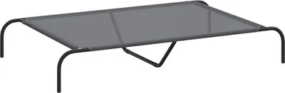 A gray elevated dog bed with a black metal frame, shown from a side angle against a white background.