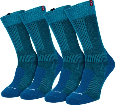 Produktbild von 2 Paar Merino Trekkingsocken für Damen und Herren - warm mit Polsterung - Blau - 39/42