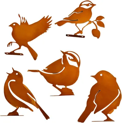 Imagen del producto de Decoraciones para jardín de metal, juego de 5 piezas, color óxido, para jardín y terraza