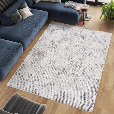 Produktbild von Teppich Wohnzimmer Schlafzimmer Kurzflor Modern Meliert Vintage Beige Schwarz Ecru 140 x 200 cm