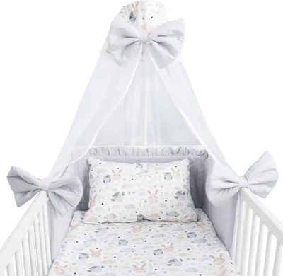 Produktbild von Amilian Babybettwäsche Set 7-teilig – Bettwäsche 100x135 cm, Kissen 40x60, Himmel, Nestchen – für Babybett/Gitterbett – Komplettset für Neugeborene