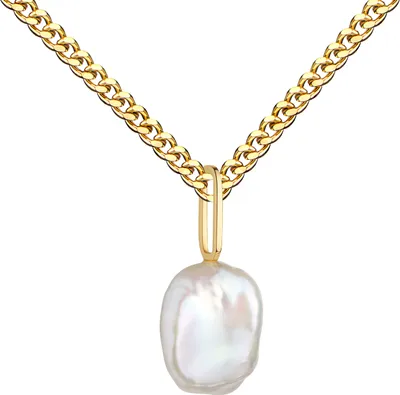 Produktbild von Anhänger Keshi-Perle Ketten-Anhänger 585 Gold für Damen. Mit Kette 40 cm