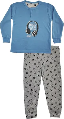 Produktbild von Kinder Jungen Pyjama langarm Winter zweiteiliger Schlafanzug Blau/116