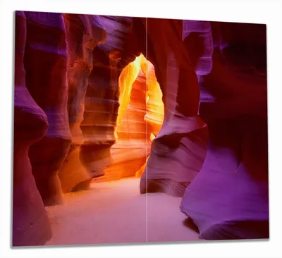 Produktbild von Wallario Herdabdeckplatte aus Glas, Größe 60 x 52 cm 2-teilig, Motiv Felsschlucht in Arizona USA - orange und violett