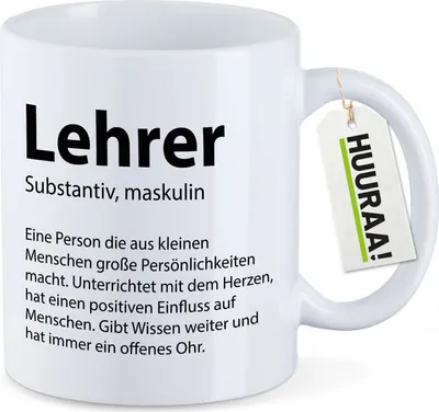 Produktbild von Huuraa Kaffeetasse Lehrer Definition 330ml Weiß Keramik Kaffeebecher Geschenkidee