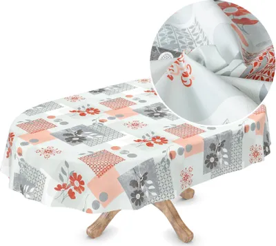 Produktbild von Tischdecke Wachstuch PVC Frei Ornamente Grau Robust Wasserabweisend Oval Breite 140 cm Länge 320 cm