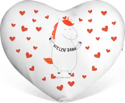 Produktbild von Mr. & Mrs. Panda Kuschelkissen Einhorn Dankeschön - Weiß - Geschenk, Danksagung, Unicorn, Herzkissen, Valentinstags Kissen, Danke, Einhörner, Sofakissen, Dekokissen, Herz