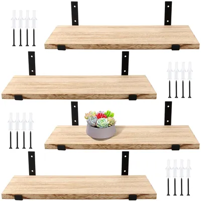 Wandregal-Set, Bambus, 4 Stück, 40x15x1,5 cm, schwebend