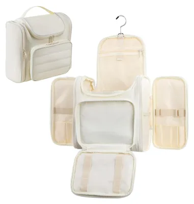 Produktbild von Hängender Kulturbeutel für Damen, große Kosmetiktasche für Reisen, Waschtasche für Make-up und Kosmetika, Toilettentasche mit Haken, Weiß