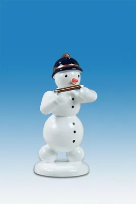 Produktbild von Holzfigur Schneemann Musikant mit Pikkoloflöte Höhe 6,5cm NEU