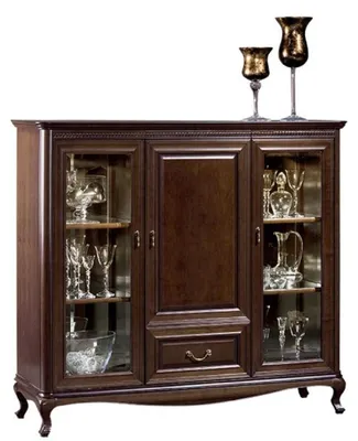 Produktbild von Casa Padrino Luxus Jugendstil Wohnzimmerschrank mit 3 Türen und Schublade Dunkelbraun 148,3 x 45,6 x H. 133,2 cm - Luxus Qualität