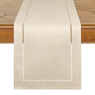 Produktbild von Tischläufer Beige Leinenoptik 30x180cm mit Quasten