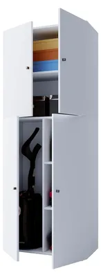 Produktbild von Besenschrank aus Holz | 6 Fächer | Haushaltsschrank | Maße: B. 70 x H. 184 x T. 40 cm | 4 Drehtüren