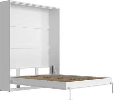 Produktbild von Schrankbett Classic 160x200   Bettschrank Wandbett 160Vertikal Weiss/Weiss Hochglanz mit Matratze