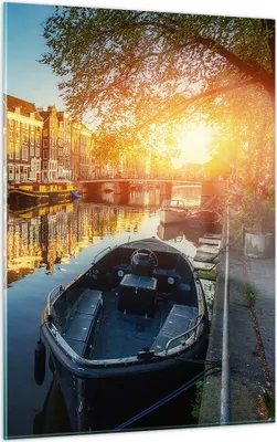 Produktbild von Bilder auf glas - Einteilig - Kanal Boot Amsterdam Wasser - 50x70cm - Glasbilder - Wandbilder - Bilder - Wanddekoration aus Glas - Glas Bilder - Wandbild auf Glas - GPA50x70-2857