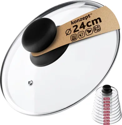 Produktbild von Topfdeckel aus Glas 24cm Glasdeckel Pfannendeckel Anti-Rutsch Griff Universal