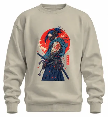 Obrázok produktu pre Cyberpunk, samurajská bojovníčka, katana, Japonsko, anime, štýl rokov 2000, mikina s kapucňou, prírodná farba, veľkosť XXL